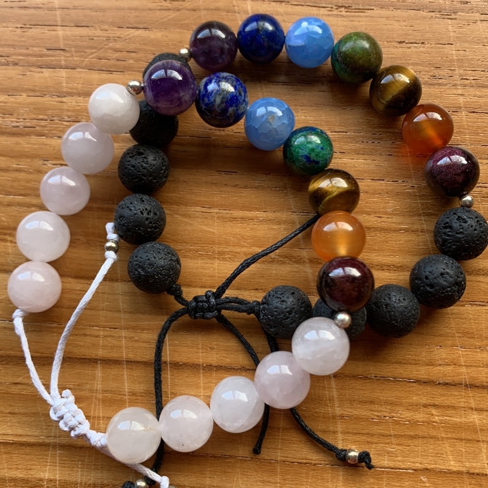 Set of two 7 chakra stone bracelets